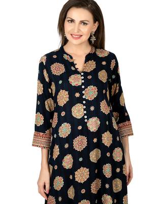 navy blue viscose three quarter sleeves long kurta 2