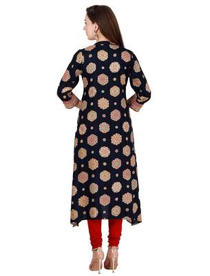  navy blue viscose three quarter sleeves long kurta 3