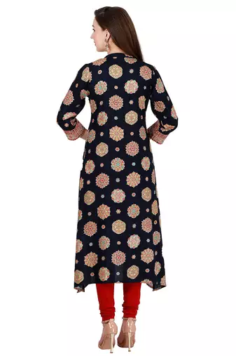  navy blue viscose three quarter sleeves long kurta