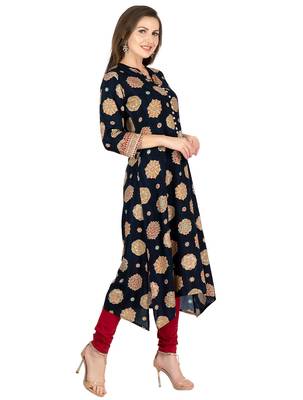  navy blue viscose three quarter sleeves long kurta 5