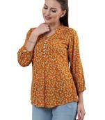  mustard viscose rayon three quarter sleeves short kurti