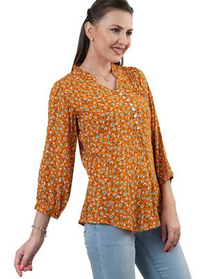  mustard viscose rayon three quarter sleeves short kurti 2