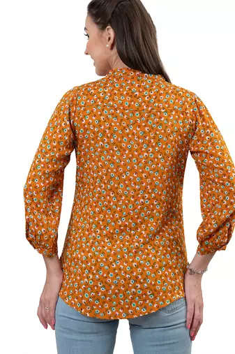  mustard viscose rayon three quarter sleeves short kurti