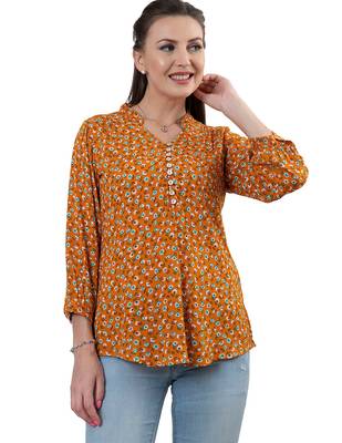  mustard viscose rayon three quarter sleeves short kurti 4