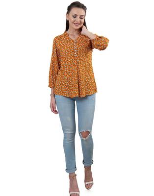  mustard viscose rayon three quarter sleeves short kurti 5