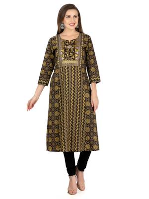  black cotton three quarter sleeves long kurta 1