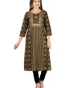  black cotton three quarter sleeves long kurta