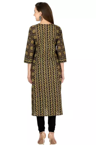  black cotton three quarter sleeves long kurta