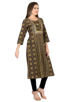  black cotton three quarter sleeves long kurta 4