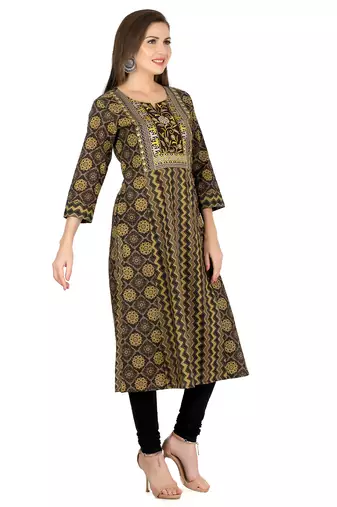  black cotton three quarter sleeves long kurta
