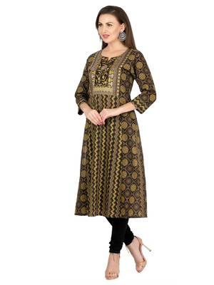  black cotton three quarter sleeves long kurta 5