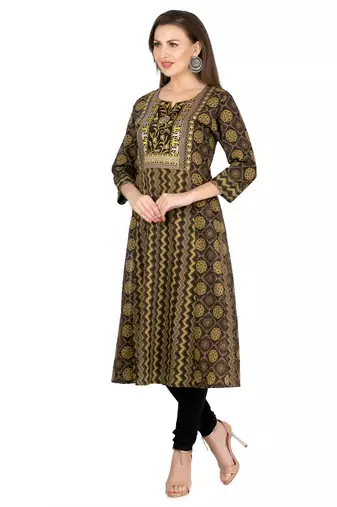  black cotton three quarter sleeves long kurta