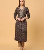  black viscose three quarter sleeves long kurta