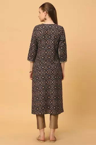  black viscose three quarter sleeves long kurta