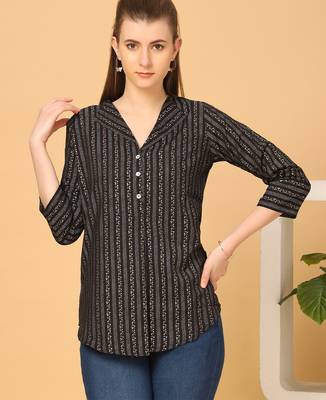  black viscose three quarter sleeves short kurti 1