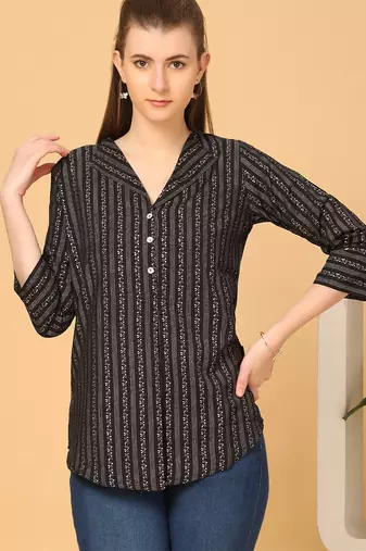  black viscose three quarter sleeves short kurti