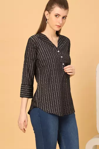  black viscose three quarter sleeves short kurti