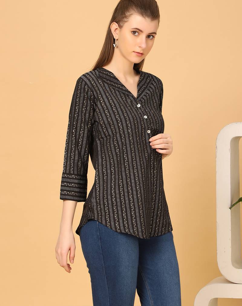  black viscose three quarter sleeves short kurti