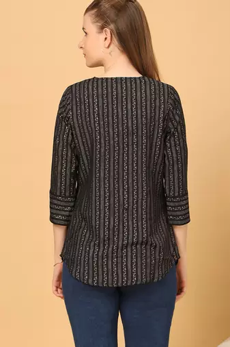  black viscose three quarter sleeves short kurti