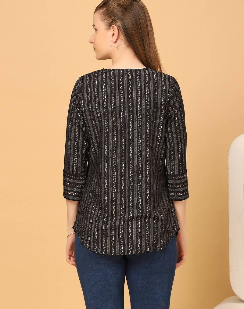  black viscose three quarter sleeves short kurti