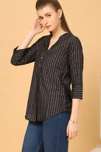  black viscose three quarter sleeves short kurti