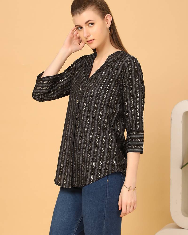  black viscose three quarter sleeves short kurti