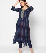  blue viscose three quarter sleeves long kurta