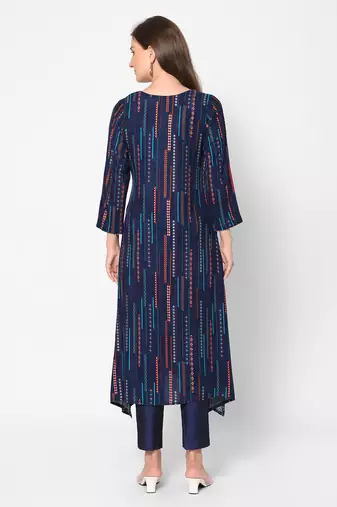  blue viscose three quarter sleeves long kurta