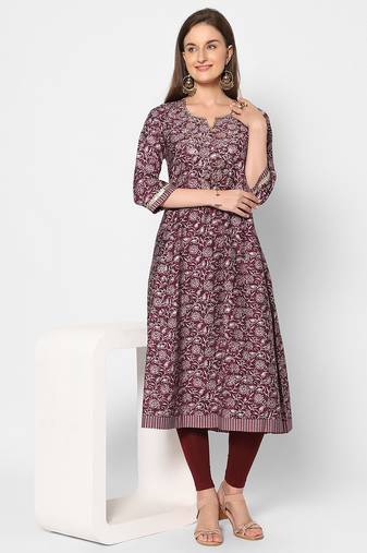  maroon viscose three quarter sleeves long kurta