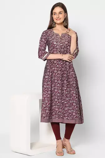  maroon viscose three quarter sleeves long kurta