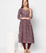  maroon viscose three quarter sleeves long kurta