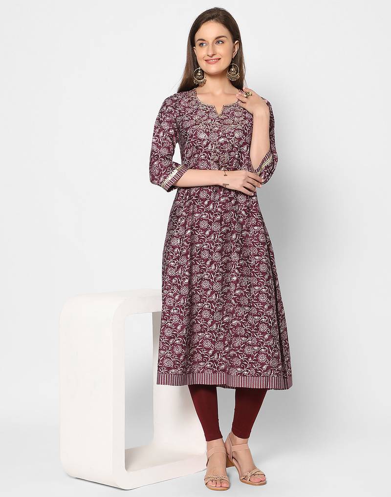  maroon viscose three quarter sleeves long kurta