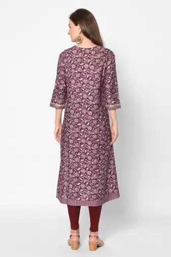  maroon viscose three quarter sleeves long kurta