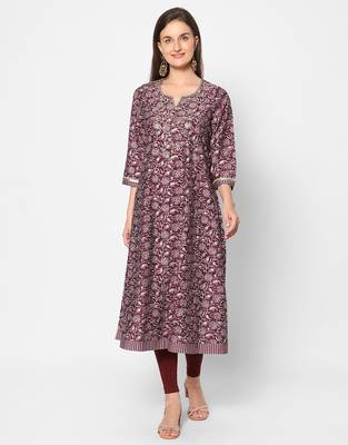  maroon viscose three quarter sleeves long kurta 3