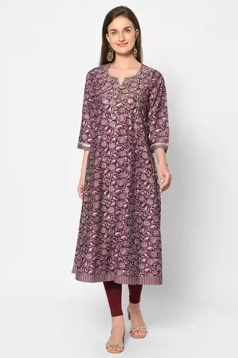  maroon viscose three quarter sleeves long kurta