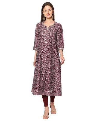  maroon viscose three quarter sleeves long kurta 4