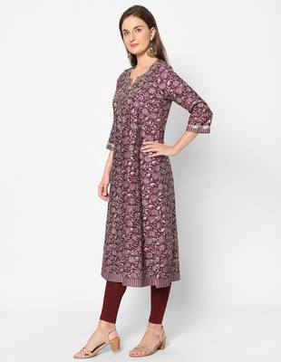  maroon viscose three quarter sleeves long kurta 5