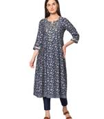  navy blue viscose three quarter sleeves long kurta