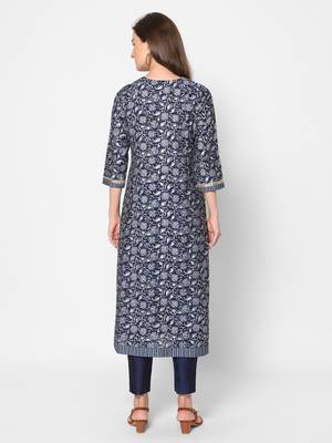  navy blue viscose three quarter sleeves long kurta 2