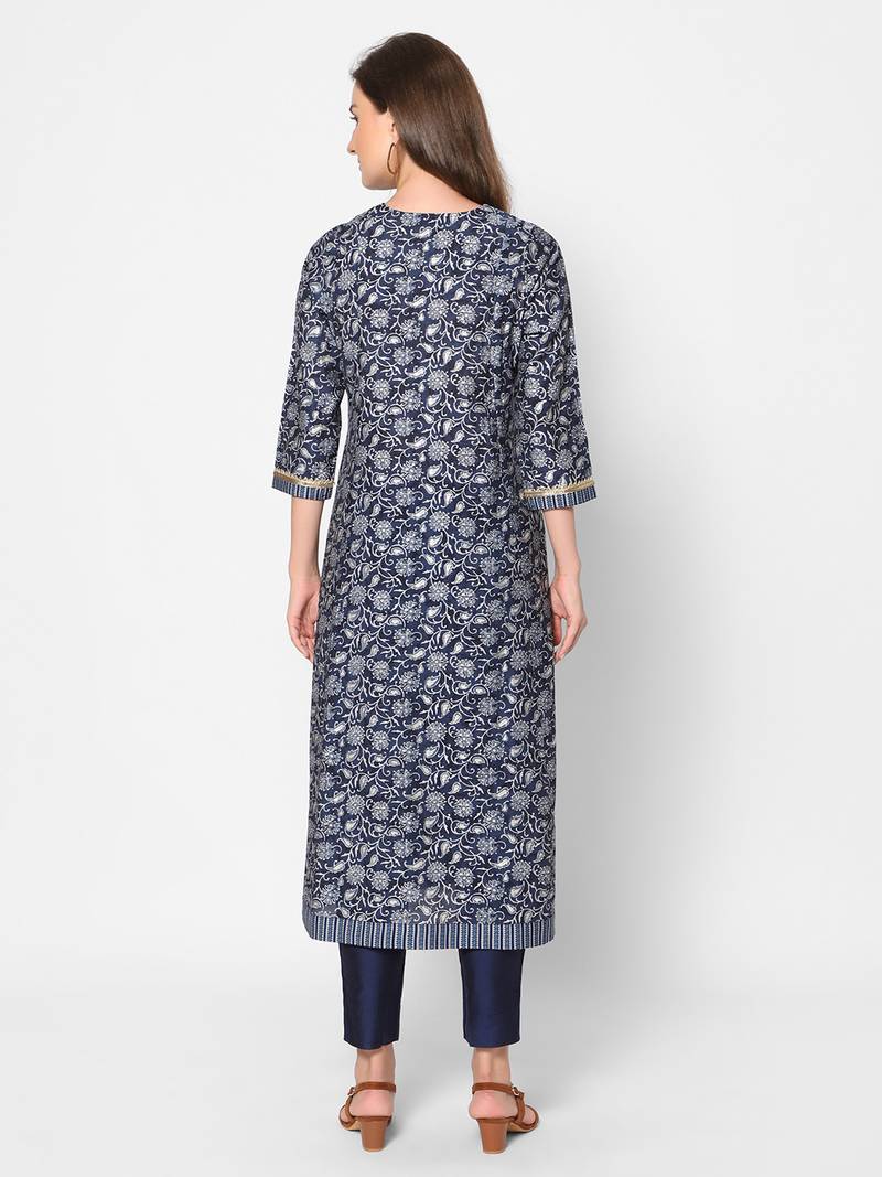  navy blue viscose three quarter sleeves long kurta