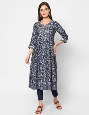  navy blue viscose three quarter sleeves long kurta 5