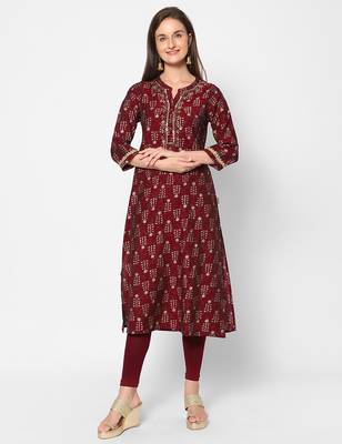  maroon polyester blend three quarter sleeves long kurta 4