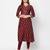  maroon polyester blend three quarter sleeves long kurta