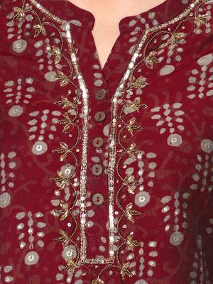  maroon polyester blend three quarter sleeves long kurta 5