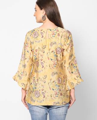 yellow viscose blend three quarter sleeves short kurti 2