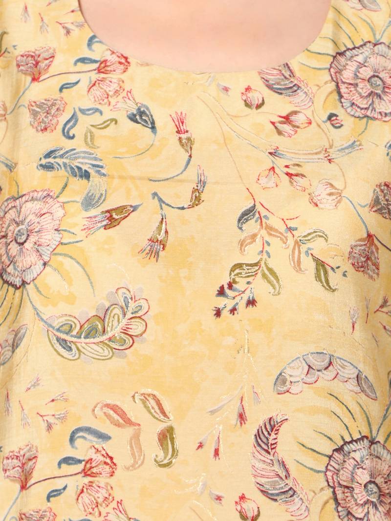  yellow viscose blend three quarter sleeves short kurti