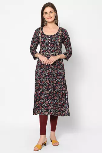  navy blue viscose three quarter sleeves long kurta