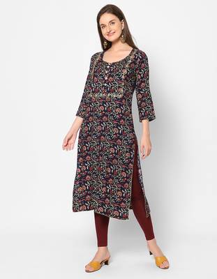  navy blue viscose three quarter sleeves long kurta 2