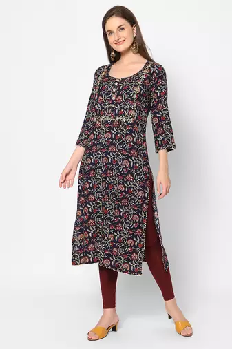  navy blue viscose three quarter sleeves long kurta