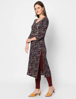  navy blue viscose three quarter sleeves long kurta 3